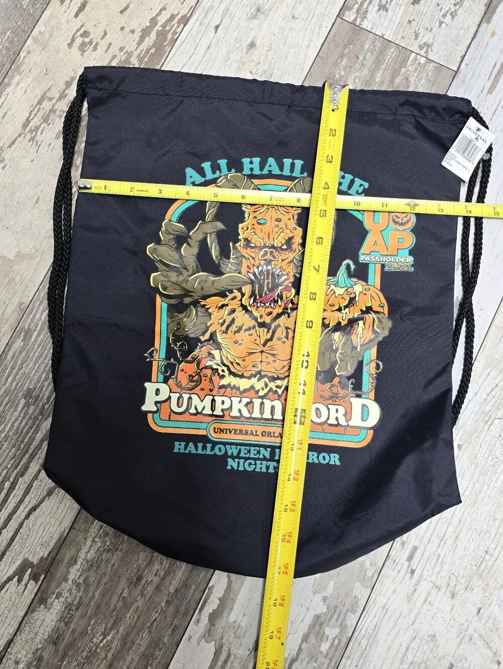 NWT 2022 Universal Orlando Resort Halloween Horror Nights Cinch Bag Pumpkin Lord